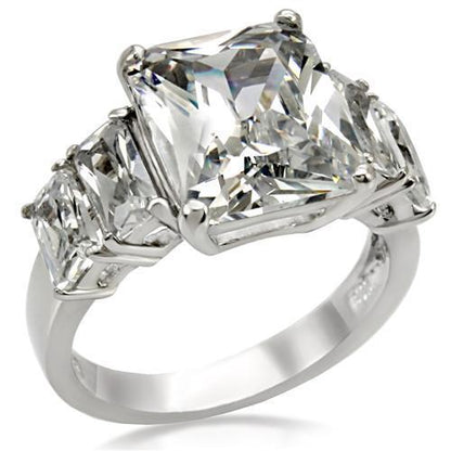MATK007 - High polished (no plating) Stainless Steel Ring with AAA Grade CZ  in Clear