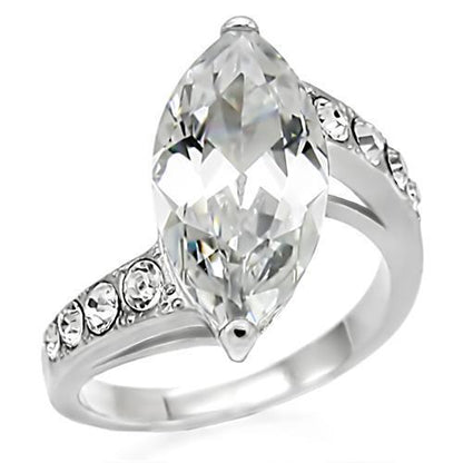 MATK008 - High polished (no plating) Stainless Steel Ring with AAA Grade CZ  in Clear