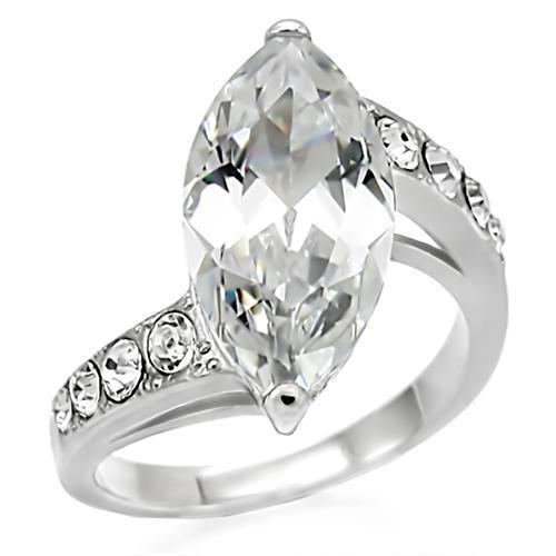 MATK008 - High polished (no plating) Stainless Steel Ring with AAA Grade CZ  in Clear