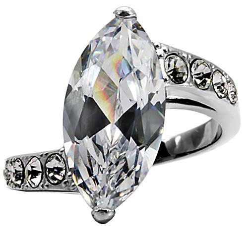 MATK008 - High polished (no plating) Stainless Steel Ring with AAA Grade CZ  in Clear