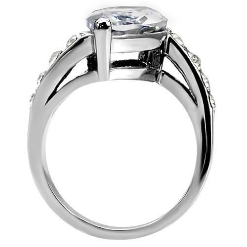MATK008 - High polished (no plating) Stainless Steel Ring with AAA Grade CZ  in Clear
