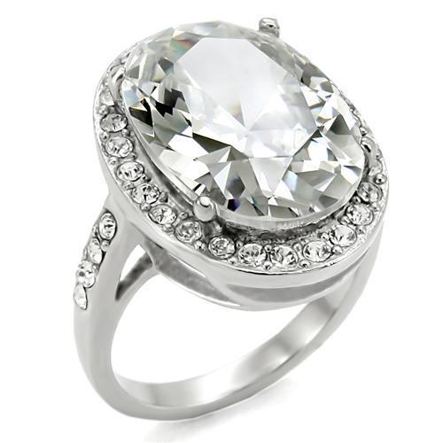 MATK010 - High polished (no plating) Stainless Steel Ring with AAA Grade CZ  in Clear