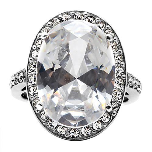 MATK010 - High polished (no plating) Stainless Steel Ring with AAA Grade CZ  in Clear