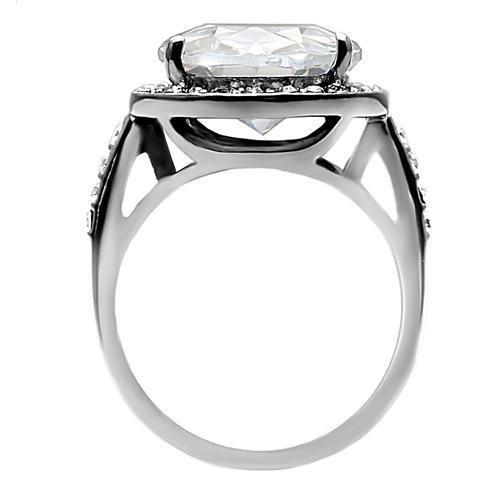MATK010 - High polished (no plating) Stainless Steel Ring with AAA Grade CZ  in Clear