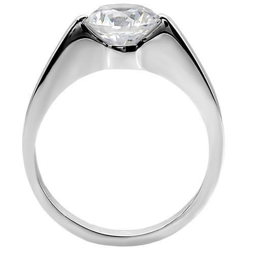 MATK012 - High polished (no plating) Stainless Steel Ring with AAA Grade CZ  in Clear