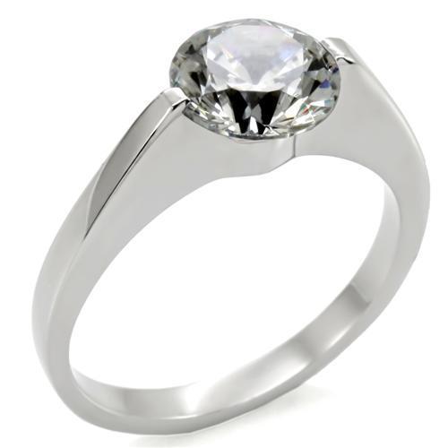 MATK012 - High polished (no plating) Stainless Steel Ring with AAA Grade CZ  in Clear