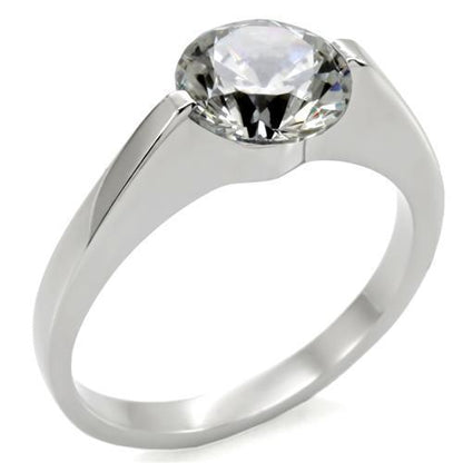 MATK012 - High polished (no plating) Stainless Steel Ring with AAA Grade CZ  in Clear