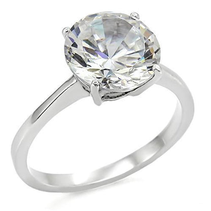 MATK013 - High polished (no plating) Stainless Steel Ring with AAA Grade CZ  in Clear
