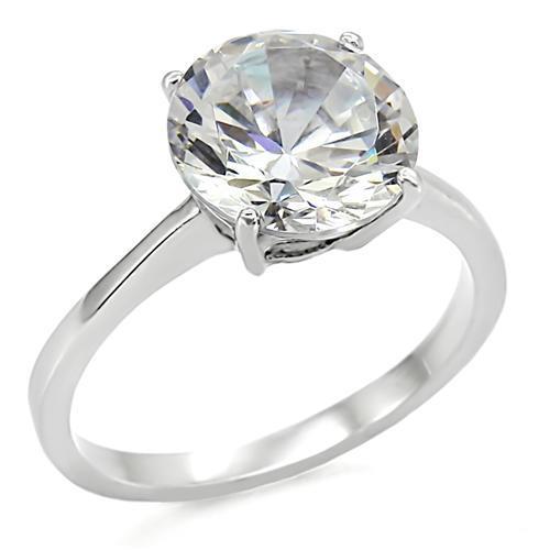 MATK013 - High polished (no plating) Stainless Steel Ring with AAA Grade CZ  in Clear