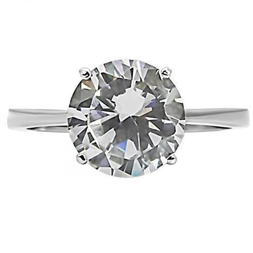 MATK013 - High polished (no plating) Stainless Steel Ring with AAA Grade CZ  in Clear