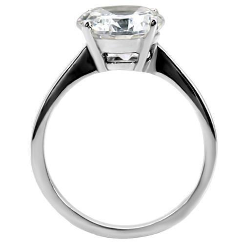 MATK013 - High polished (no plating) Stainless Steel Ring with AAA Grade CZ  in Clear