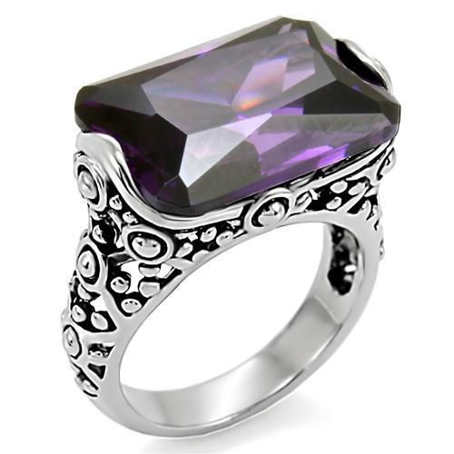 MATK015 - High polished (no plating) Stainless Steel Ring with AAA Grade CZ  in Amethyst