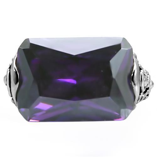 MATK015 - High polished (no plating) Stainless Steel Ring with AAA Grade CZ  in Amethyst