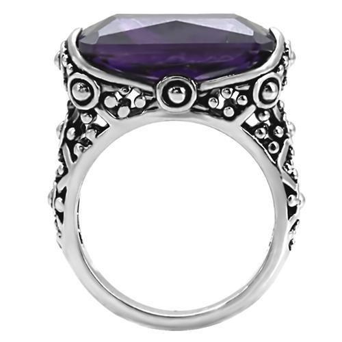 MATK015 - High polished (no plating) Stainless Steel Ring with AAA Grade CZ  in Amethyst
