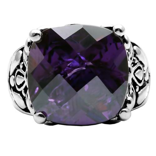 MATK016 - High polished (no plating) Stainless Steel Ring with AAA Grade CZ  in Amethyst