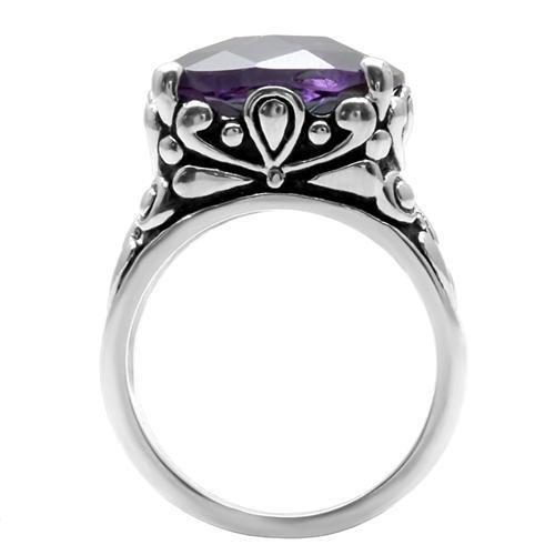 MATK016 - High polished (no plating) Stainless Steel Ring with AAA Grade CZ  in Amethyst