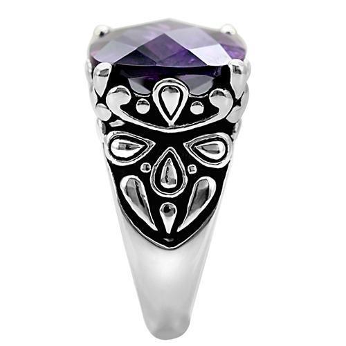 MATK016 - High polished (no plating) Stainless Steel Ring with AAA Grade CZ  in Amethyst