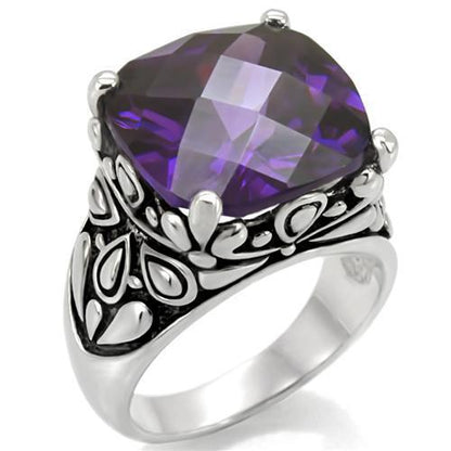 MATK016 - High polished (no plating) Stainless Steel Ring with AAA Grade CZ  in Amethyst