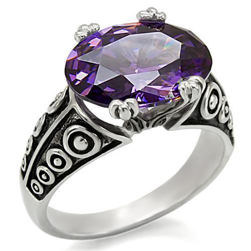 MATK017 - High polished (no plating) Stainless Steel Ring with AAA Grade CZ  in Amethyst