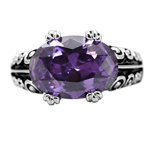 MATK017 - High polished (no plating) Stainless Steel Ring with AAA Grade CZ  in Amethyst