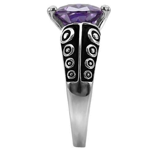 MATK017 - High polished (no plating) Stainless Steel Ring with AAA Grade CZ  in Amethyst