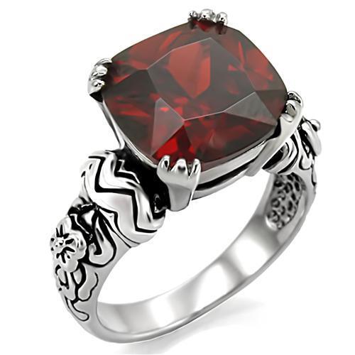 MATK018 - High polished (no plating) Stainless Steel Ring with AAA Grade CZ  in Garnet