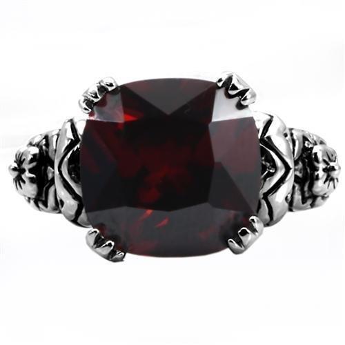 MATK018 - High polished (no plating) Stainless Steel Ring with AAA Grade CZ  in Garnet
