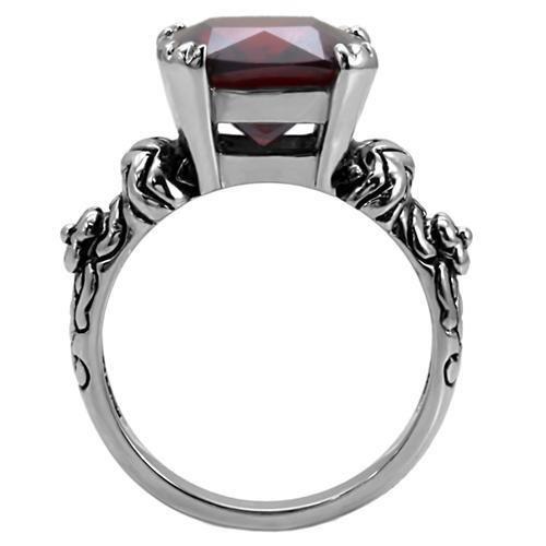MATK018 - High polished (no plating) Stainless Steel Ring with AAA Grade CZ  in Garnet