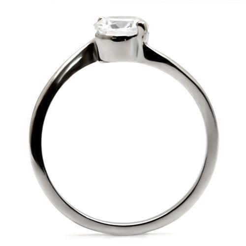 MATK023 - High polished (no plating) Stainless Steel Ring with AAA Grade CZ  in Clear