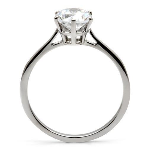 MATK025 - High polished (no plating) Stainless Steel Ring with AAA Grade CZ  in Clear