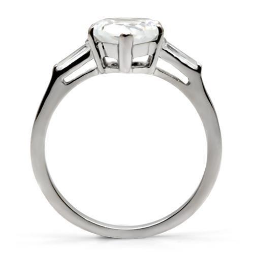 MATK027 - High polished (no plating) Stainless Steel Ring with AAA Grade CZ  in Clear