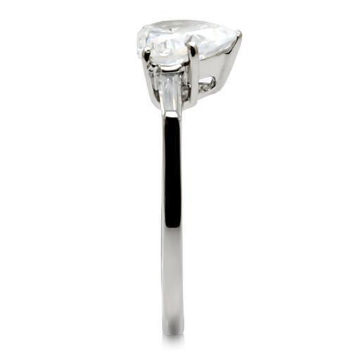 MATK027 - High polished (no plating) Stainless Steel Ring with AAA Grade CZ  in Clear