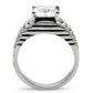 MATK028 - High polished (no plating) Stainless Steel Ring with AAA Grade CZ  in Clear