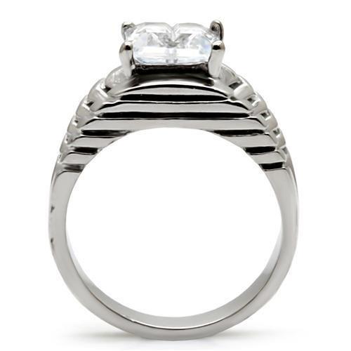 MATK028 - High polished (no plating) Stainless Steel Ring with AAA Grade CZ  in Clear