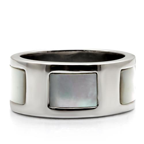 MATK043 - High polished (no plating) Stainless Steel Ring with Precious Stone Conch in White