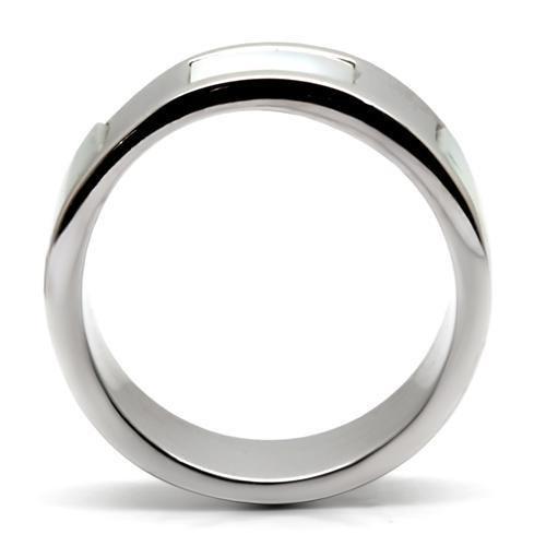 MATK043 - High polished (no plating) Stainless Steel Ring with Precious Stone Conch in White
