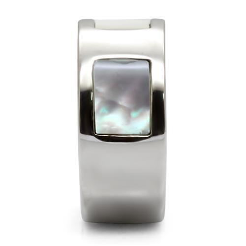 MATK043 - High polished (no plating) Stainless Steel Ring with Precious Stone Conch in White