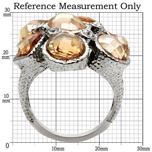 MATK044 - High polished (no plating) Stainless Steel Ring with AAA Grade CZ  in Champagne