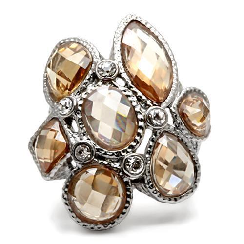 MATK044 - High polished (no plating) Stainless Steel Ring with AAA Grade CZ  in Champagne