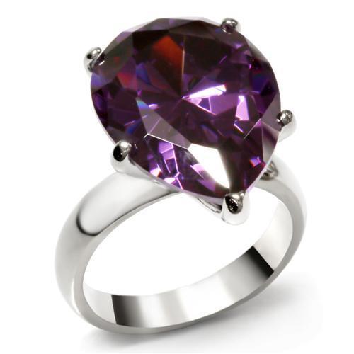 MATK045 - High polished (no plating) Stainless Steel Ring with AAA Grade CZ  in Amethyst