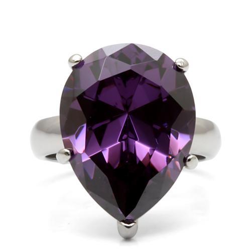 MATK045 - High polished (no plating) Stainless Steel Ring with AAA Grade CZ  in Amethyst