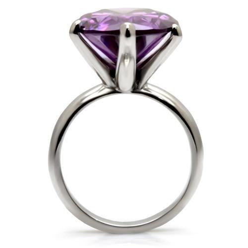 MATK045 - High polished (no plating) Stainless Steel Ring with AAA Grade CZ  in Amethyst