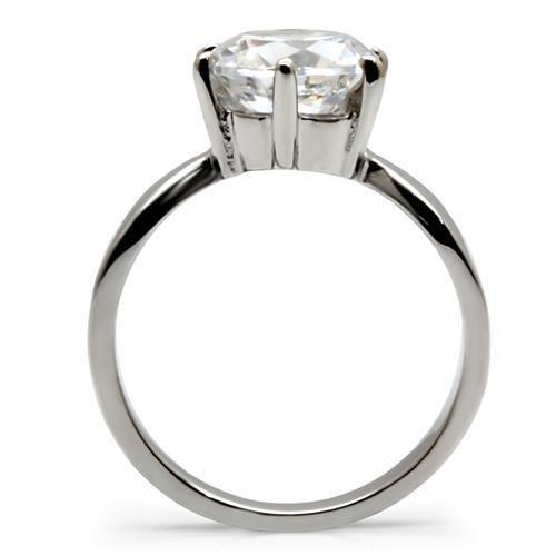 MATK046 - High polished (no plating) Stainless Steel Ring with AAA Grade CZ  in Clear