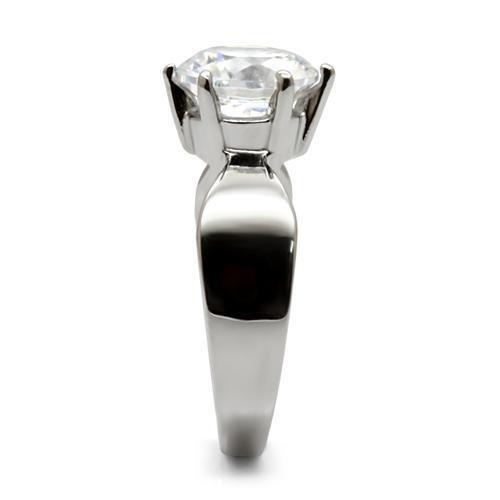 MATK046 - High polished (no plating) Stainless Steel Ring with AAA Grade CZ  in Clear