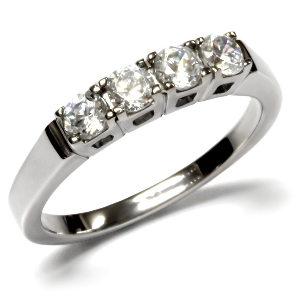 MATK047 - High polished (no plating) Stainless Steel Ring with AAA Grade CZ  in Clear