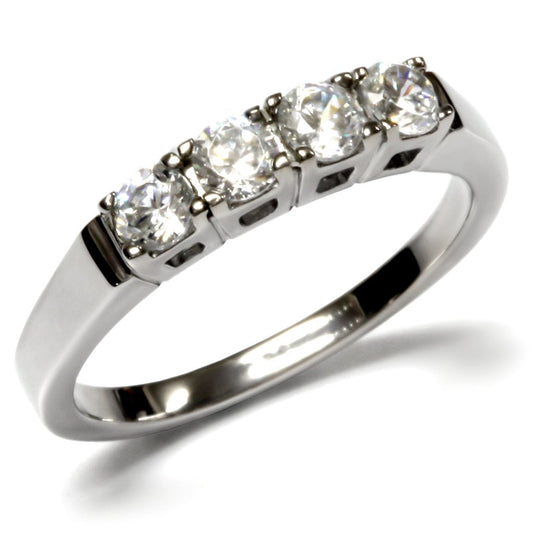 MATK047 - High polished (no plating) Stainless Steel Ring with AAA Grade CZ  in Clear