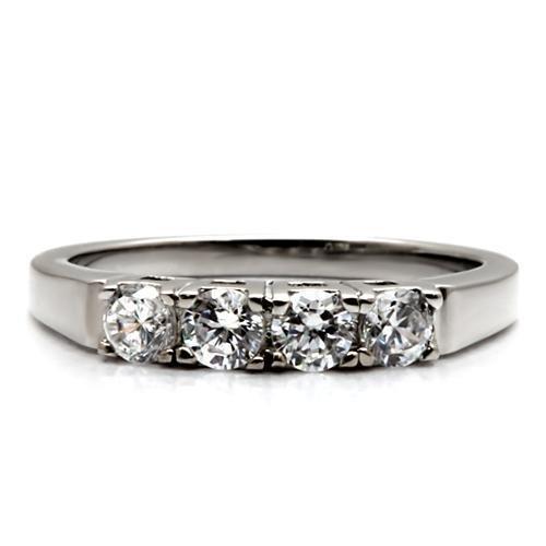 MATK047 - High polished (no plating) Stainless Steel Ring with AAA Grade CZ  in Clear