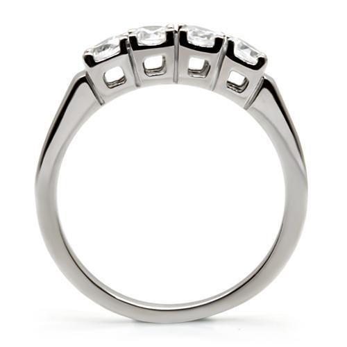 MATK047 - High polished (no plating) Stainless Steel Ring with AAA Grade CZ  in Clear