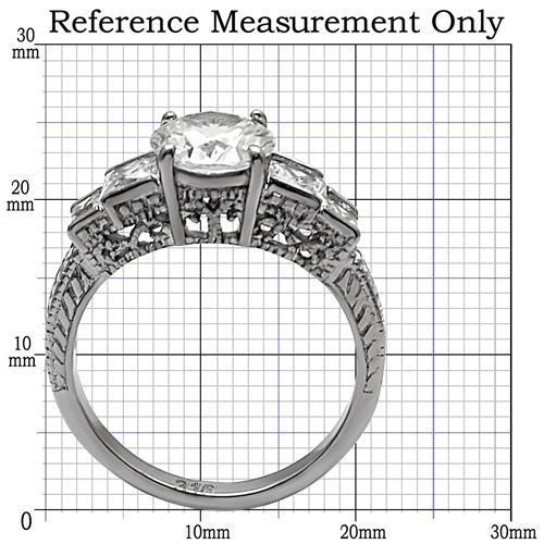 MATK057 - High polished (no plating) Stainless Steel Ring with AAA Grade CZ  in Clear