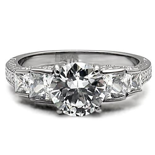 MATK057 - High polished (no plating) Stainless Steel Ring with AAA Grade CZ  in Clear